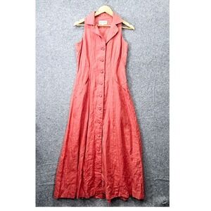 Linen Shirt Dress Button Shirt Womens S Coral Pink Maxi ELIZABETH WAYMAN 6 USA